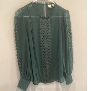 Joie Womens Blouse Size Medium Green Sheer Crochet Romantic Fall Business Office